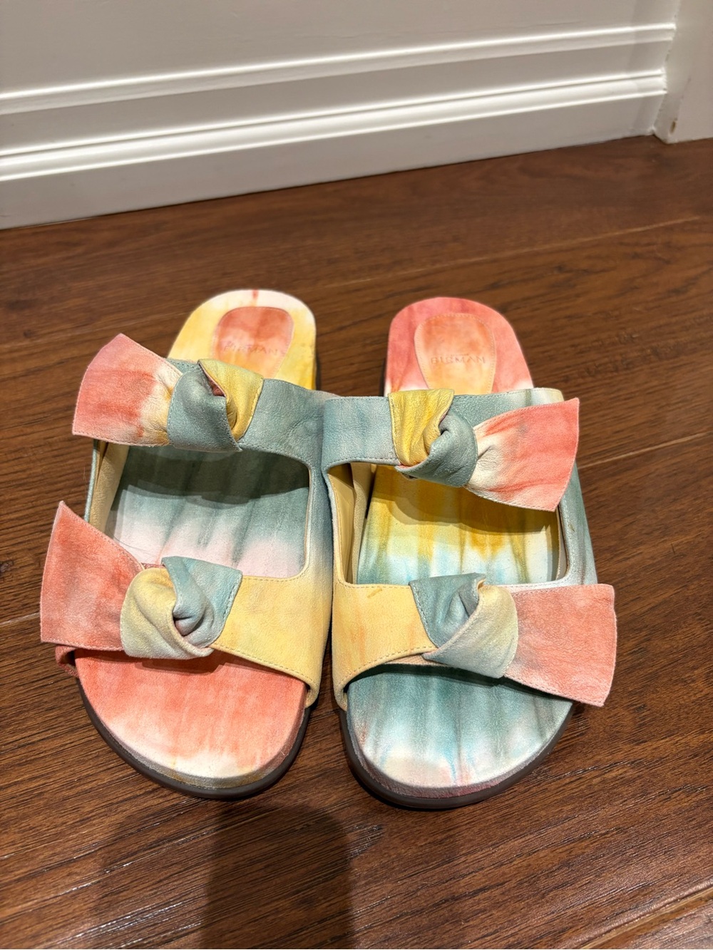 Alexandre Birman Tie-Dye Knotted Slide Sandals - Coral, Yellow, Aqua